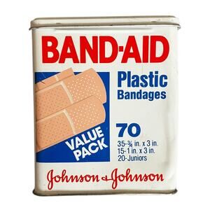 Vintage 1983 Johnson & Johnson Band-Aid Metal Tin Box | Retro First Aid Decor